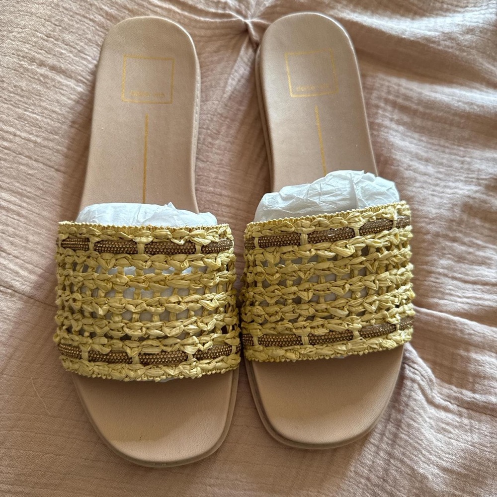 Woven Tan Slide Sandals